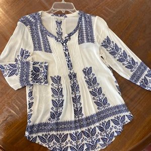 Blue and White Embroidered Blouse